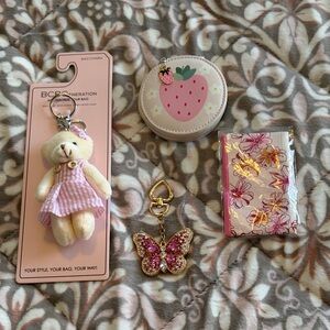 BCBGeneration Pink and Cream Bear Keychain Set, Nail Set, Butterfly Charm, Scarf